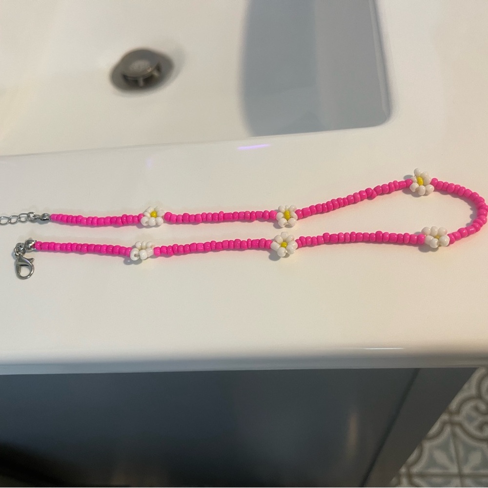 Pink and White Beaded Necklace